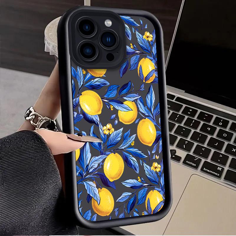 Watercolor Refreshing Lemon Blue Leaves Case for iPhone 17 Air 16 E 15 14 Plus 13 12 Mini 11 Pro Max Silicone Dustproof Cover