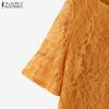 ZANZEA Women Casual Round Neck Half Sleeve Patchwork Lace Blouse