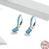 Rockyu Earrings for 925 Turquoise Square Hoop For For Both Pure Accessories Women, Small, Beautiful, Silver, Square, Geometric, Earrings, Diamond,