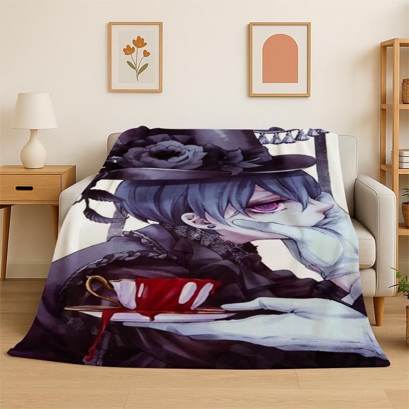 

Black Butler Cartoon Anime Flannel Blanket Soft Warm Throw Blanket for Bedroom Living Room Bed Travel Camping Picnic Gift 75x90cm