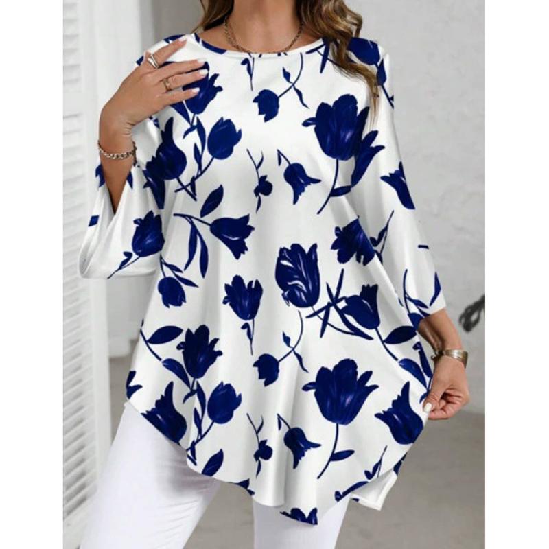 T-shirt Casual da Donna Taglie Forti, Blusa Stampata Girocollo, Abbinabile a Tutto, Primavera Estate 2026
