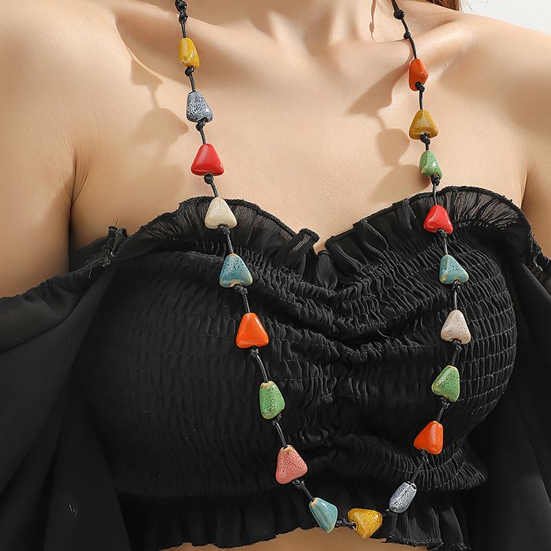 Kolorowy ceramiczny naszyjnik w stylu boho, ręcznie robiony, regulowany, prosty tkany sznurek, ceramiczny naszyjnik, akcesoria jubilerskie, prezenty