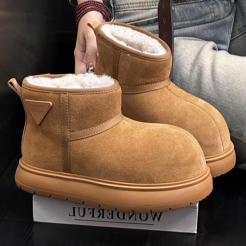 

Thick-soled velvet warm feet big head shoes 2024 autumn and winter new casual fashion non-slip velvet warm snow boots women 35 хаки