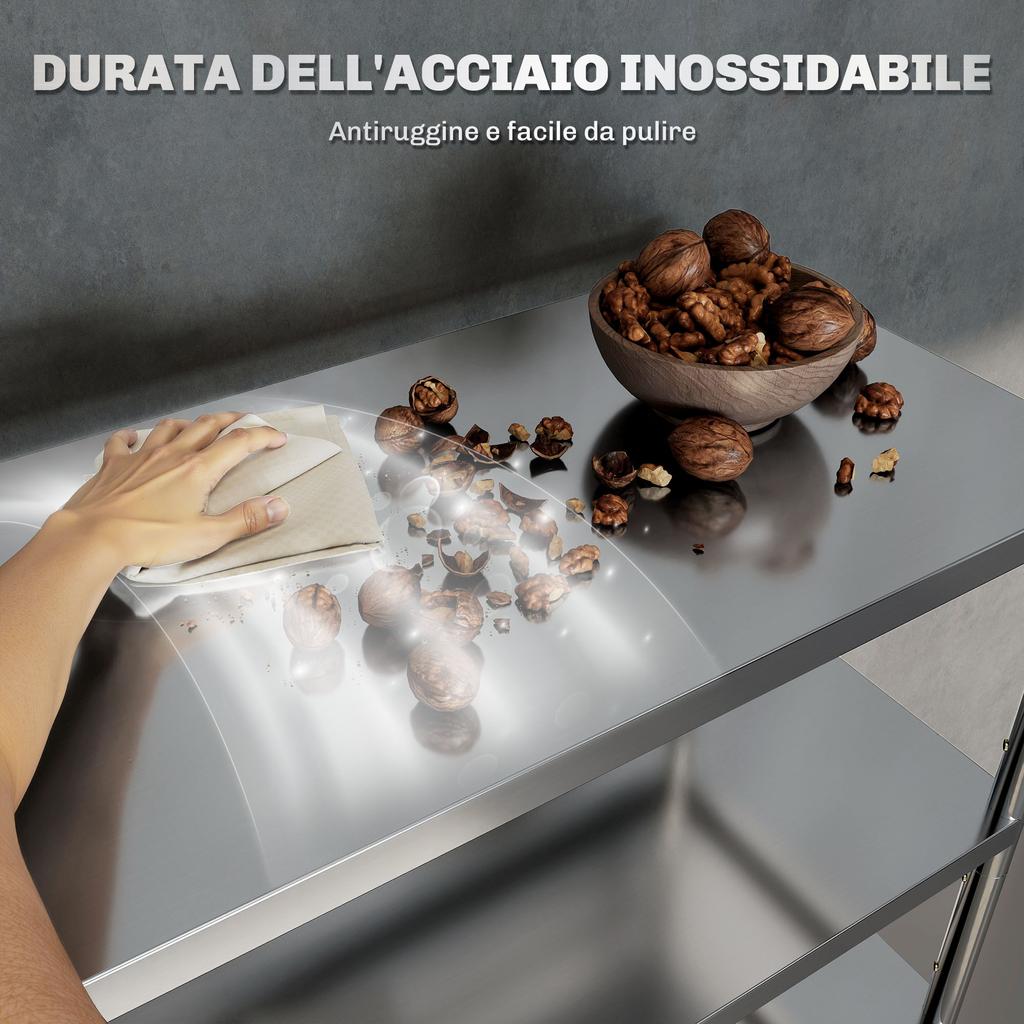 4-Tier Kitchen Shelf Adjustable to 10 Different Heights, Stainless Steel, 91x40x108 cm, Silver