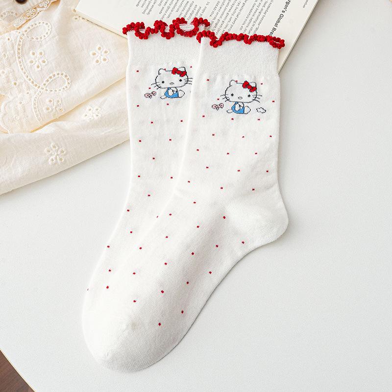 

Набор из 25 пар милых японских мультяшных женских носков до середины икры - Осенний хлопок, в полоску и с кружевом One Size