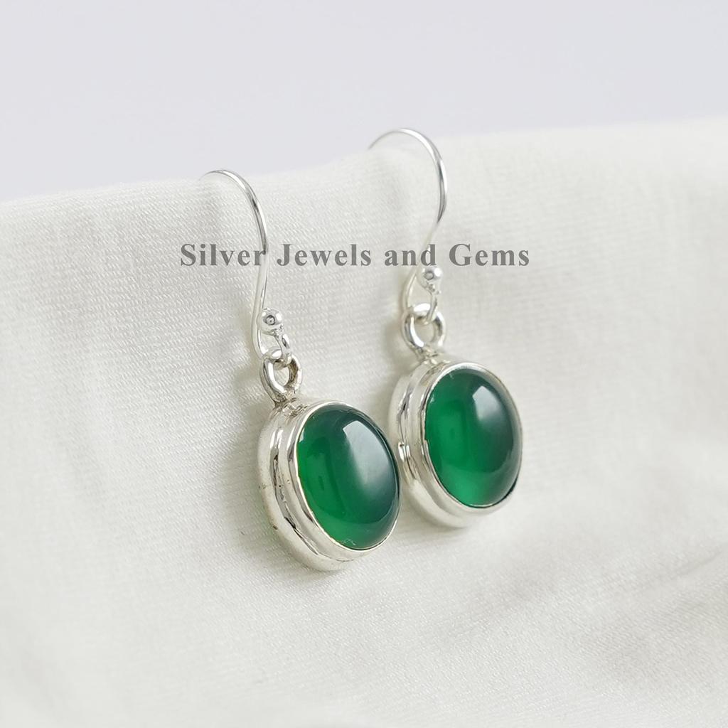 Green Onyx Earrings: Handmade 925 Sterling Silver Dainty Oval Gemstone
