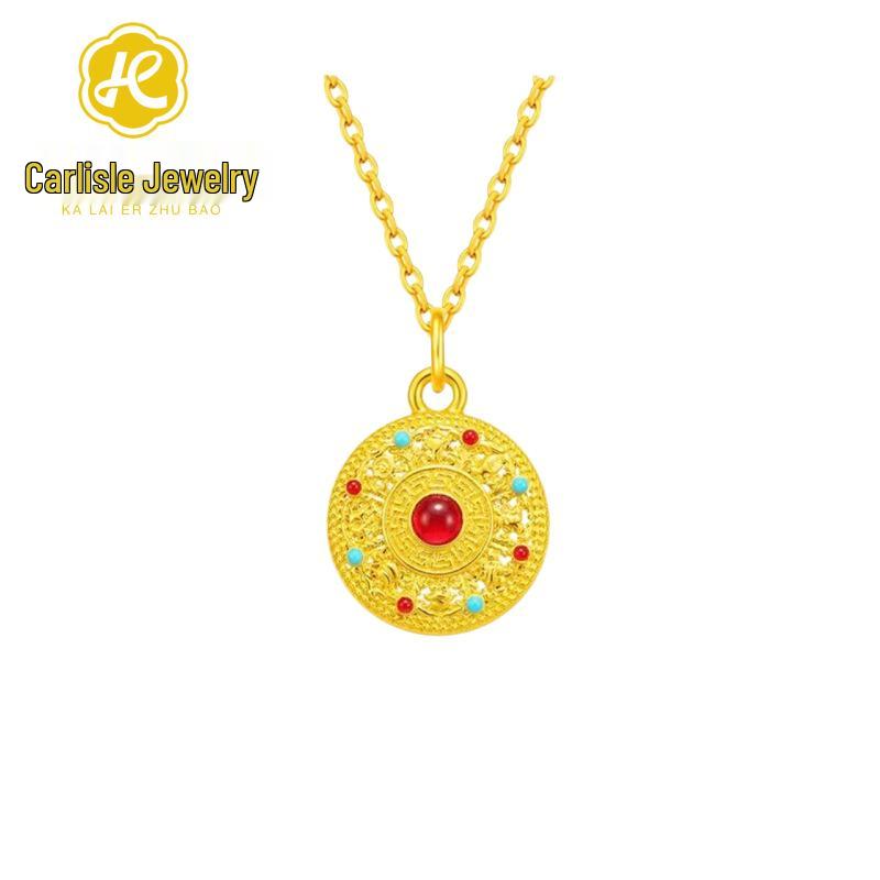 Shuibei 999 Fine Gold Slim Waist Necklace: 3D Hard Gold Women's Pendant Charm, Popular Live Broadcast Hot Seller.