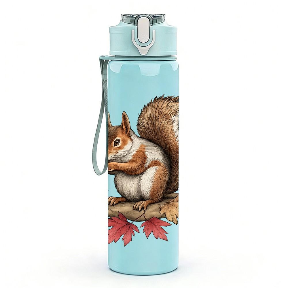 1PC Autumn Leaf Squirrel Print 750ml Color Plastic Sports Water Bottle Leakproof Flip Straw Lid Suitable for Sports Office Home Use