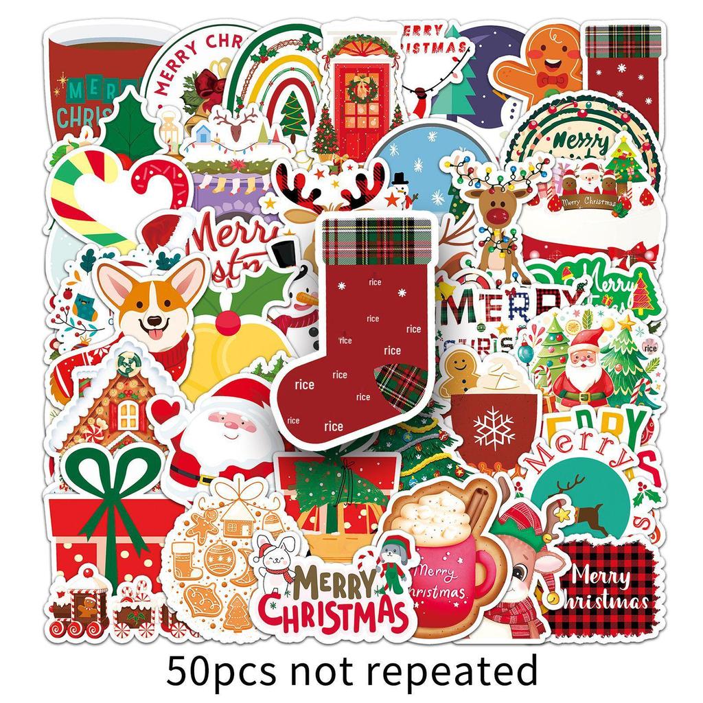 50 Christmas Cartoon Graffiti Stickers: Creative, Waterproof, Festive Greeting Card Decor and Stationery.