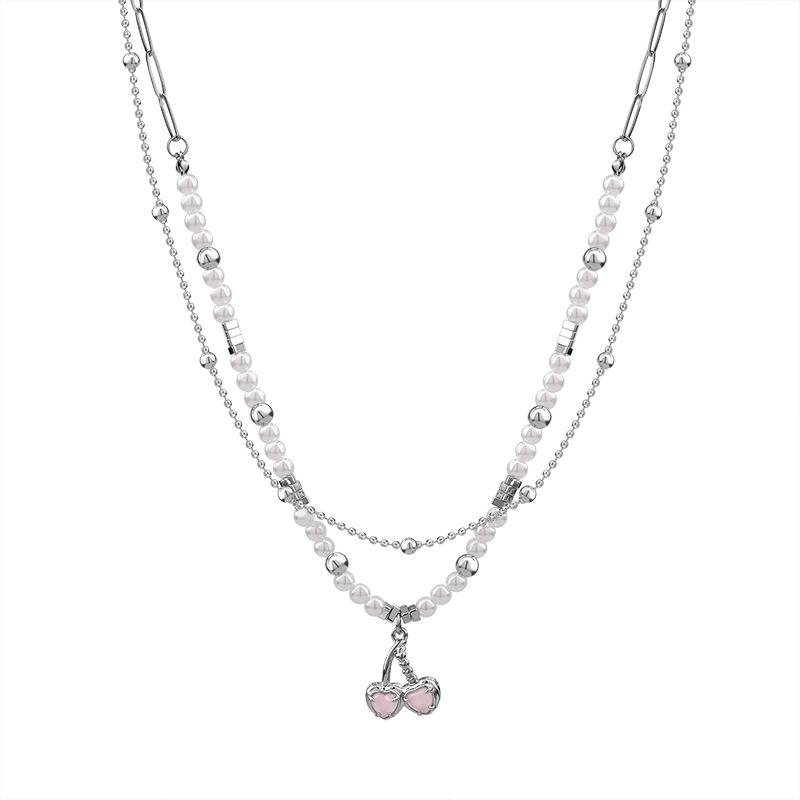 

Pearl Cherry Necklace New Trendy High-end Design Sweater Chain Women s Autumn and Winter Jewelry Women s