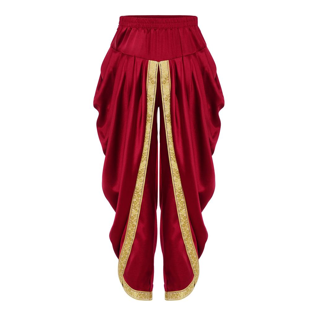 Kids Boys Halloween Dhoti Pants: Satin Indian Style Trousers with Elastic Waist, Draped Baggy Fit for Theme Party & Ball