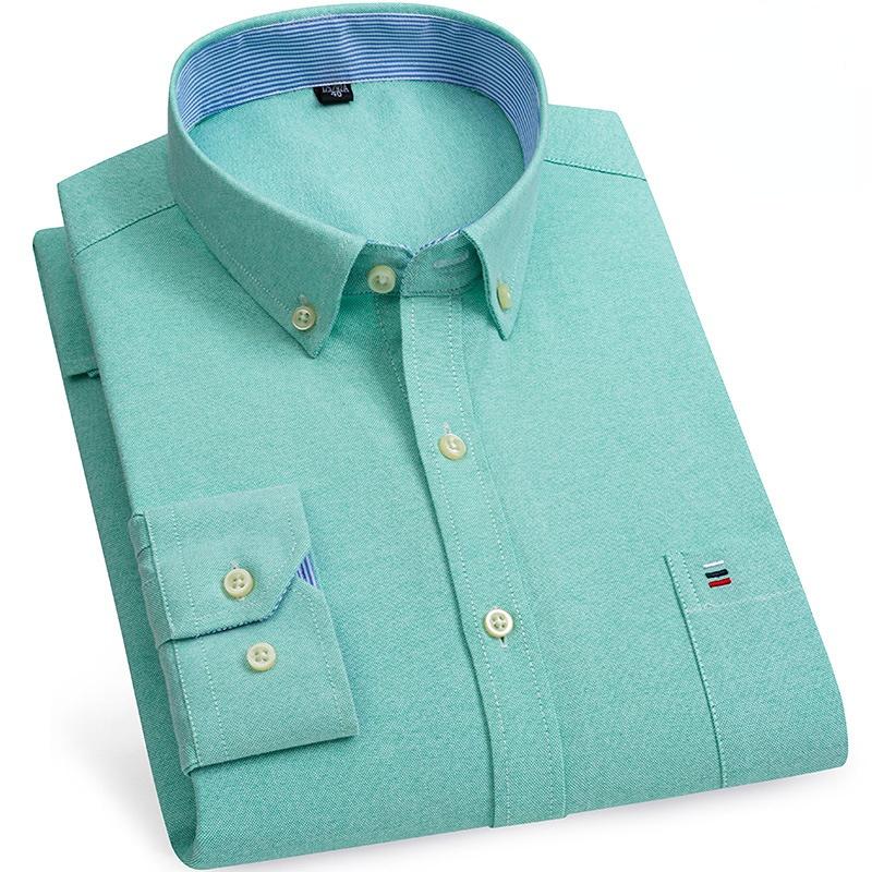 New Size S -7XL Blue Men Shirt Long Sleeve 100% Cotton Oxford Soft Comfortable Regular Fit Quality Business Man Casual Shirts