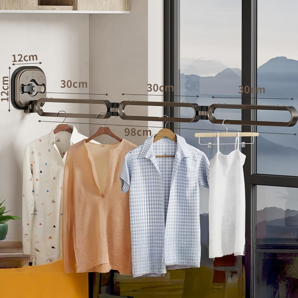 Stainless Steel Wall Mounted Folding Retractable Drying Rack 360° for Laundry Room,Balcony,Dorm,No-hole suction cup Drying Rack