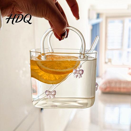Mocktail Glassware Handmade Glass Purse 550ml Borosilicate Cup Tote Shape Cute Cocktail And Iced Tea Small Bedside Table Vase Multi-purpose