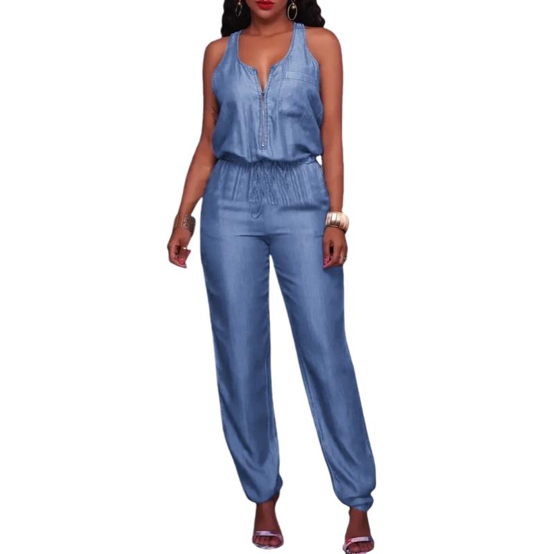 Salopetă din blugi Femei Sexy Elegante Albastru Vară Casual Jeans Salopetă Salopetă