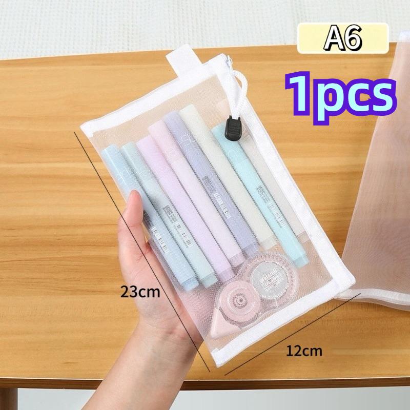 

1-4pcs Transparent Mesh Pencil Case Large Capacity Storage Bag Nylon Zip Pencil Bag Office School Supplies Office Supplies