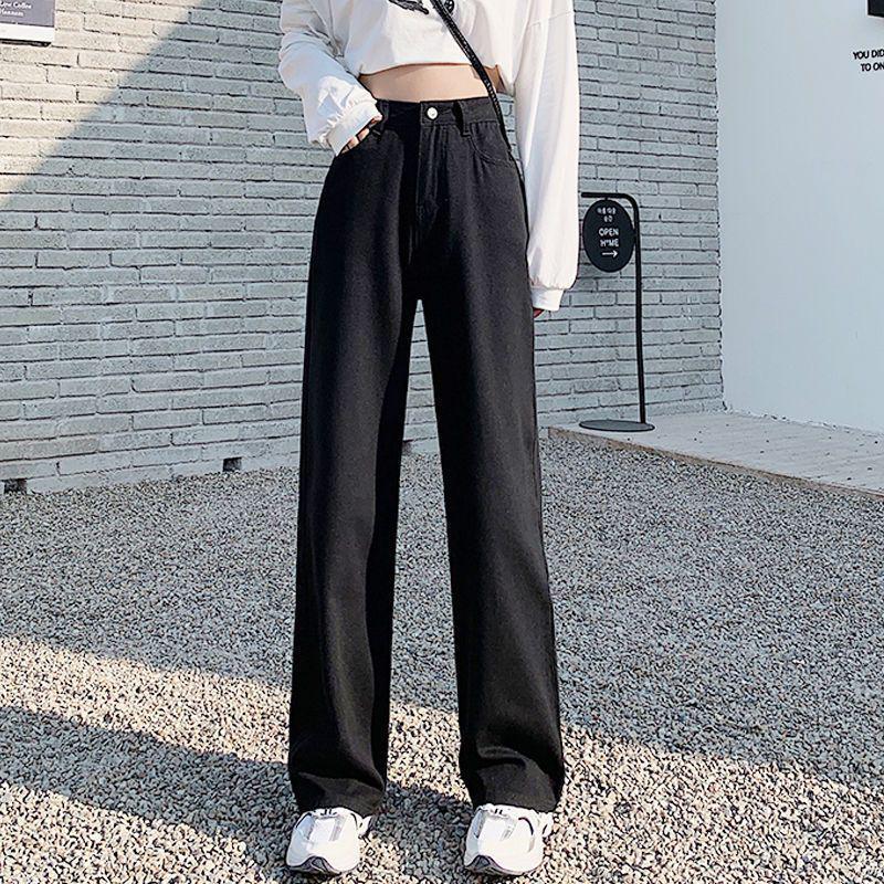 High Waist Wide Leg Drapey Jeans - Women s 2025 Spring/Autumn Korean Style Slimming Straight Leg Floor-Length Trend. S