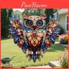 Pendant 2pcs Acrylic Owl Waterproof Indoor Outdoor Decoration 2d Printing Stained Glass Style Colorful Light Effect Owl Ornament With Lanyard
