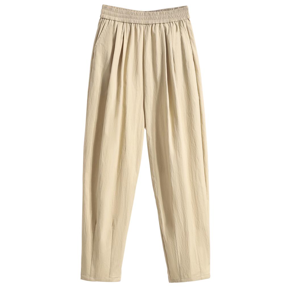 DIMANAF Plus Size Summer Long Pants Women Elastic Waist Loose Vintage Pants New Casual Solid Harem Pants