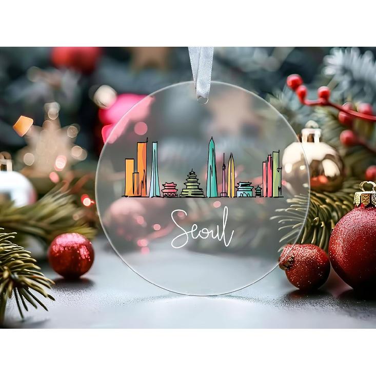 Colorful Seoul Ornament - Skyline Acrylic Ornament - Seoul Decor - City Xmas Tree - Travel Keepsake