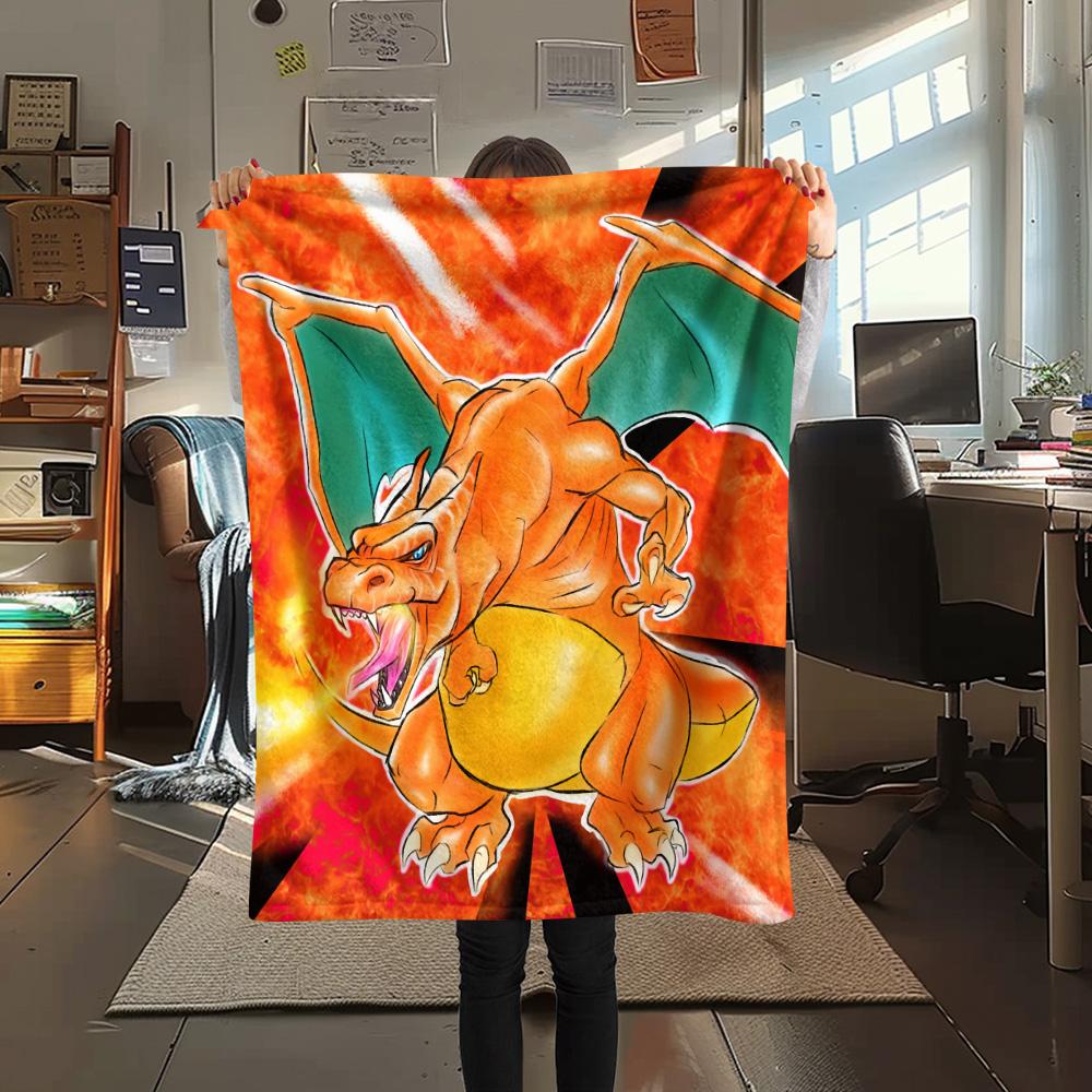 Cute Charizard  Print Flannel Blanket, High quality Comfortable for All Seasons, Home Decor, Warmth and Comfort