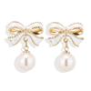 Black and Red Imitation Pearl Bow Drop Earrings for Women Geometric Wedding Party Pain… More