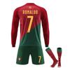 Equipación Deportiva Infantil Portugal Ronaldo Camiseta de Fútbol de Manga Larga Roja Ropa de Partido de Entrenamiento