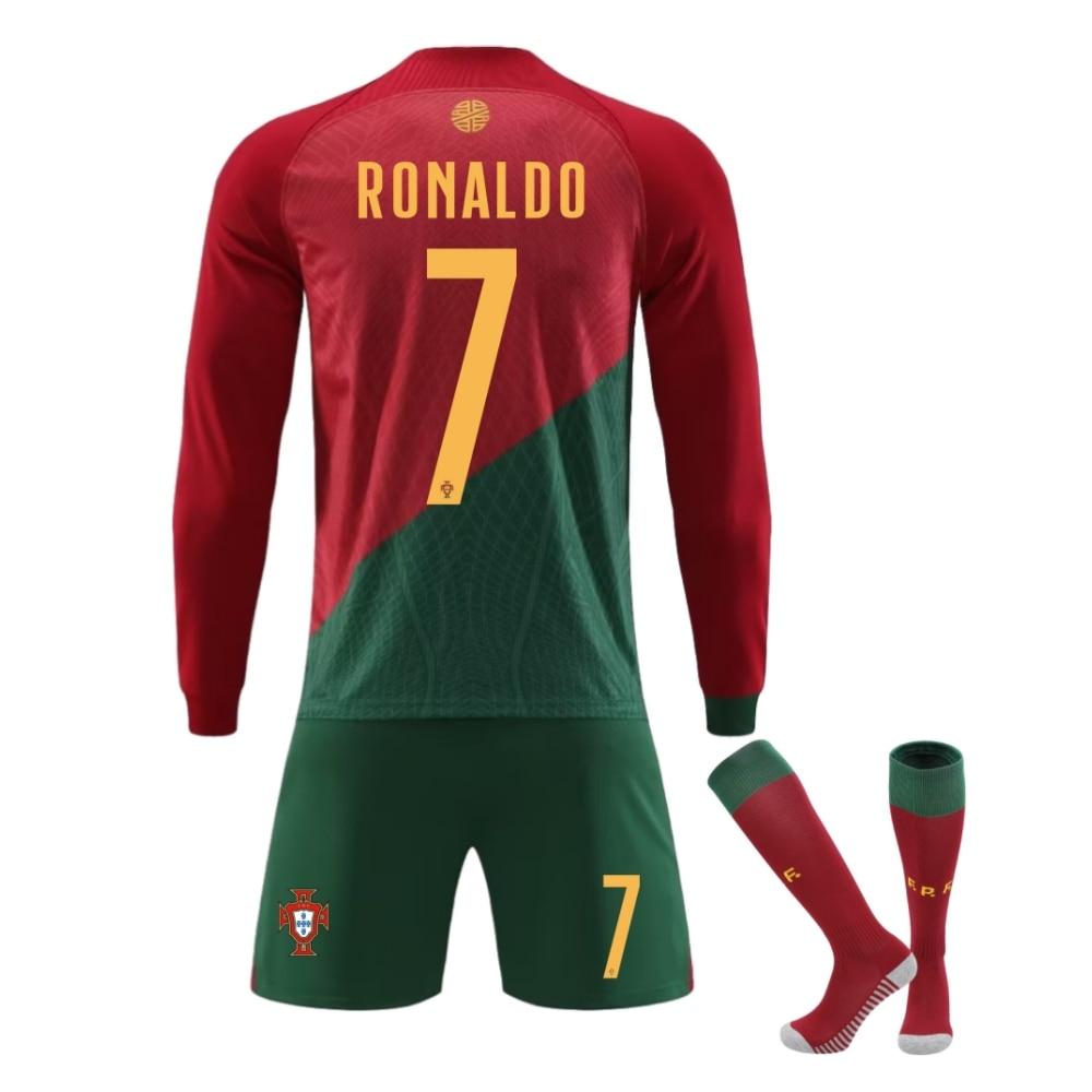 Equipación Deportiva Infantil Portugal Ronaldo Camiseta de Fútbol de Manga Larga Roja Ropa de Partido de Entrenamiento