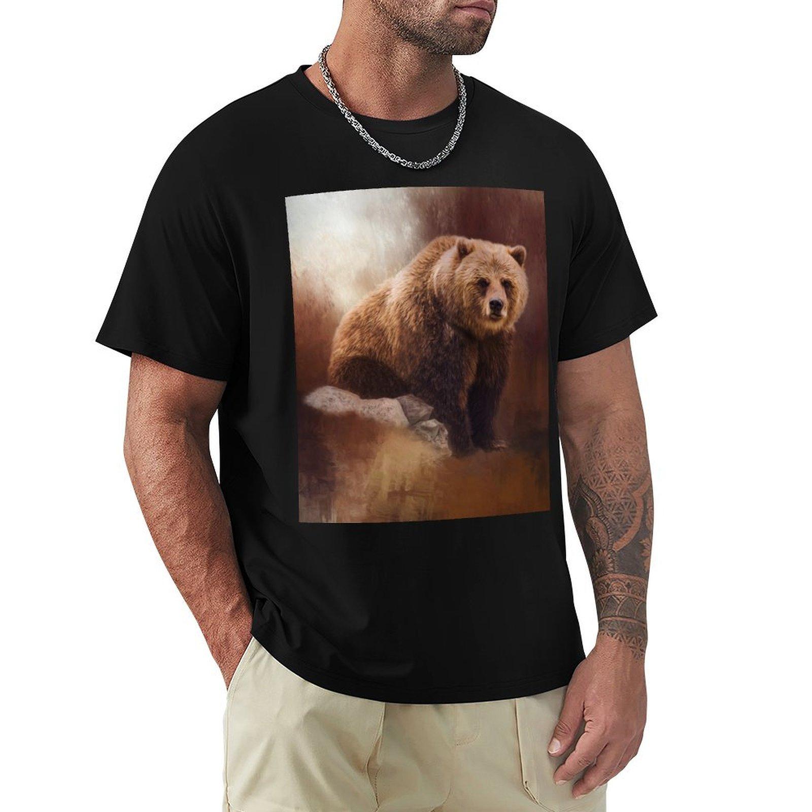 

Great Strength - Grizzly Bear Art T-Shirt Funnys Anime Graphic Shirts Cute Clothes Mens T Shirts Top Quality 4XL зелений