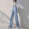 Women's Mid Rise Fleece Lined Wide Leg Jeans Loose Fit Sweet Casual Denim Trousers