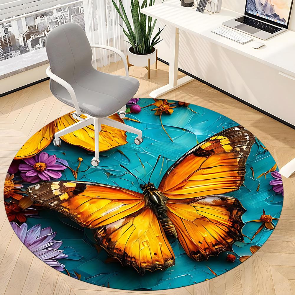 1 Stück Schmetterlingsblumen Büro Runder Teppich, Indoor-Matte Geeignet für Büro, Unter Bürostühlen Schlafzimmer Wohnzimmer Heimdekoration, Raumdeko D074