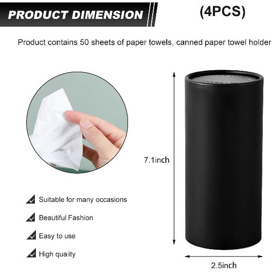 4 PCS Car Tissues Holder, Car Cup Holder Refillable Travel Tissues Tube With Facial Tissues, Portable Cylinder Round Tissue Boxes Container Decor For