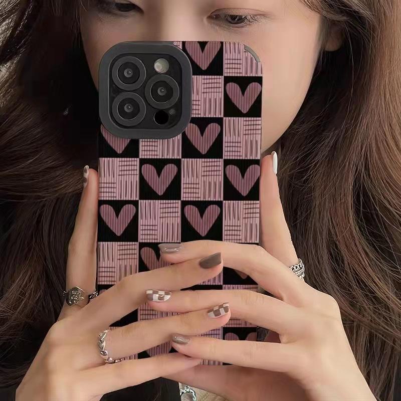 Custodia per telefono quadrata alla moda viola con cuore d'amore in silicone per iPhone 13 12 11 14 15 Pro Max Mini 8 7 Plus X XR XS SE Cover antiurto
