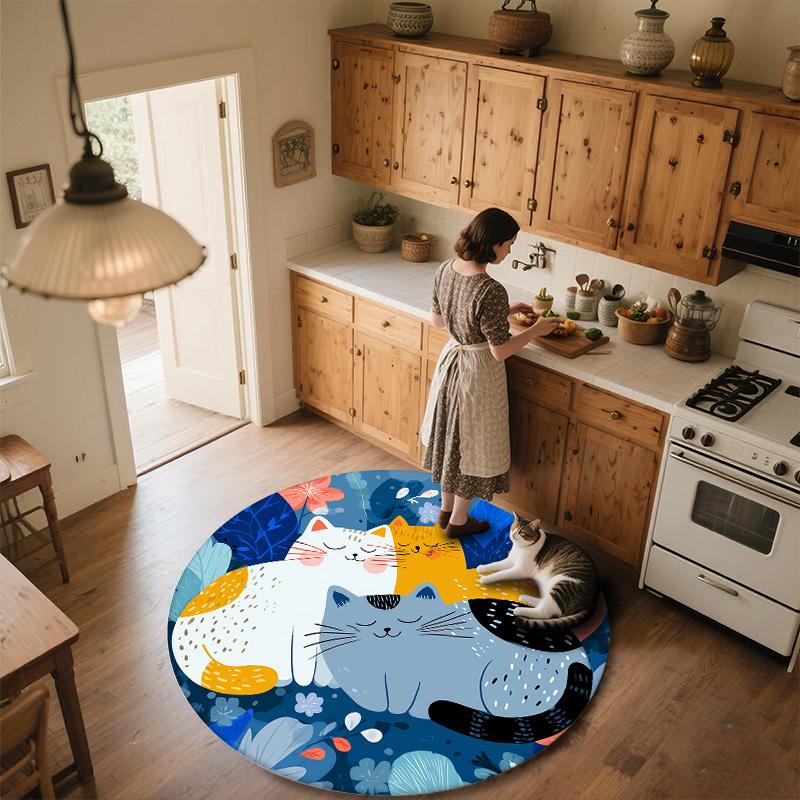 Flat Style Cat,Round Area Rug,Carpet Rug for Living Room Bedroom Sofa Playroom Decor,Non-slip Floor Mat