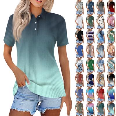 Women's Fashion Casual Lapel Short Sleeve Line Print Shirt Women's Button Up Tops