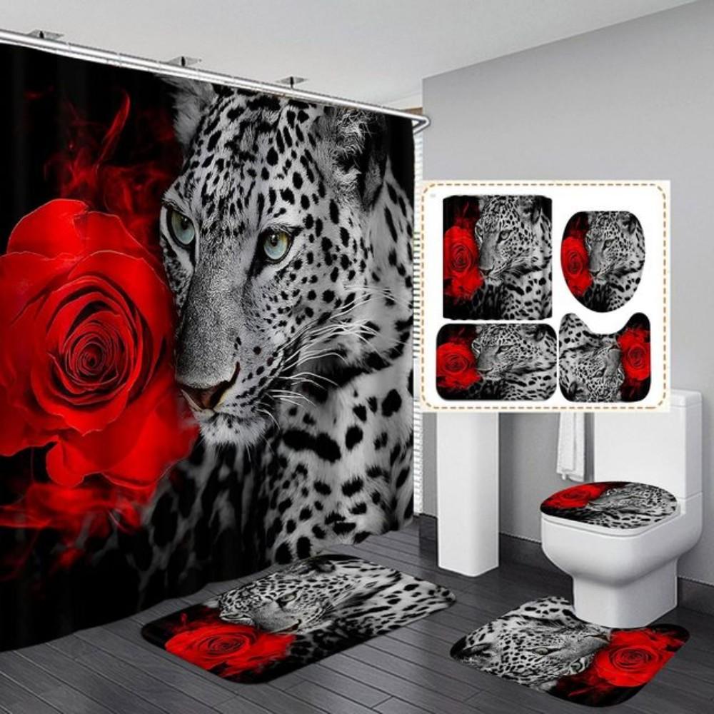 Crown Lion King 3D Luxury Bathroom Curtains Shower Curtain Set for Bathroom Modern Geometric Bath Rug Decor