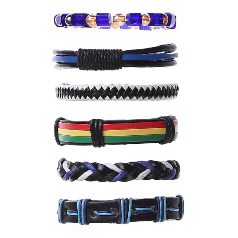 Punk 6-Piece Genuine Leather Multi-Layer Bracelet Set