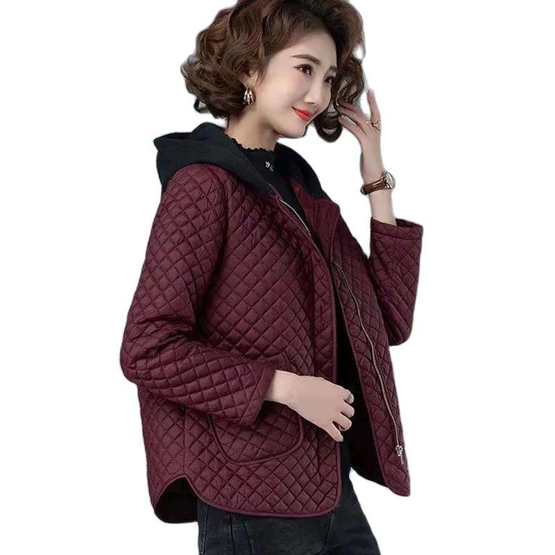 Autumn Winter Mom's Jacket Women Lightweight Cotton Coat Korean Middle Age Hooded Cotton Padded Jacket Female Casual Tops