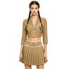 Women Halloween Cosplay Outfit Lapel Collar 3/4 Sleeve Cropped Blazer Jacket and Side Zip Skirt Set for Themed Party Stage