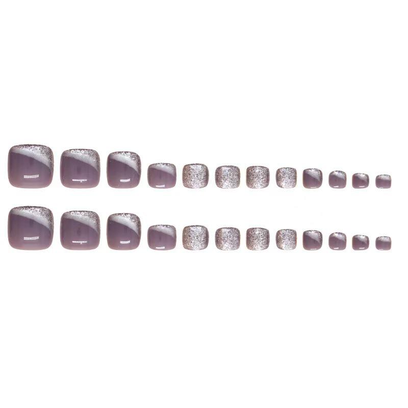 Translucent Light Purple Cat Eye Press-On Toenails - 24 Detachable Pieces