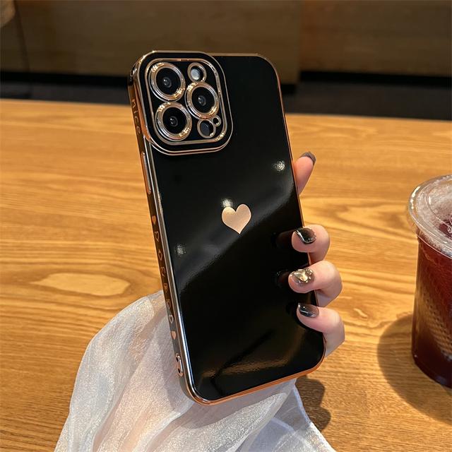 

Чехол для телефона с гальваническим покрытием Love Heart для Iphone 14 13 11 12 Pro Max Xs Max Xr 14 Plus, мягкий противоударный чехол-бампер, фиолетовый For iPhone 13Pro