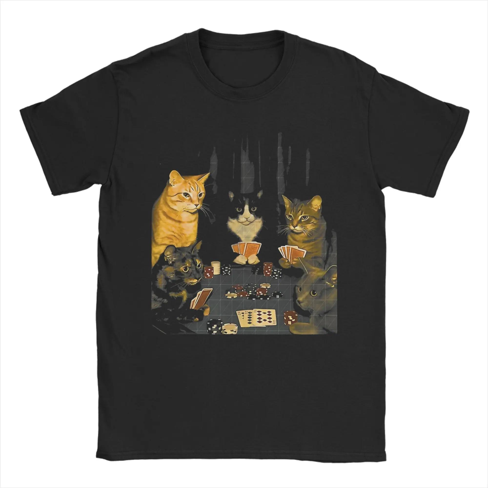 Cats Playing Poker Graphic Print T-shirt XXXL