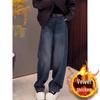Women's Fleece-Lined Retro Wide-Leg Jeans: New Autumn/Winter Styles for Curvy and Plus-Size Figures, Hip-Covering Design.