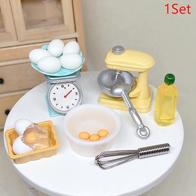 1Set 1:12 Dollhouse Miniature Flour Egg Beater Rolling Pin Cut Board Oil Bottle Baking Tool Model Kitchen Decor Toy