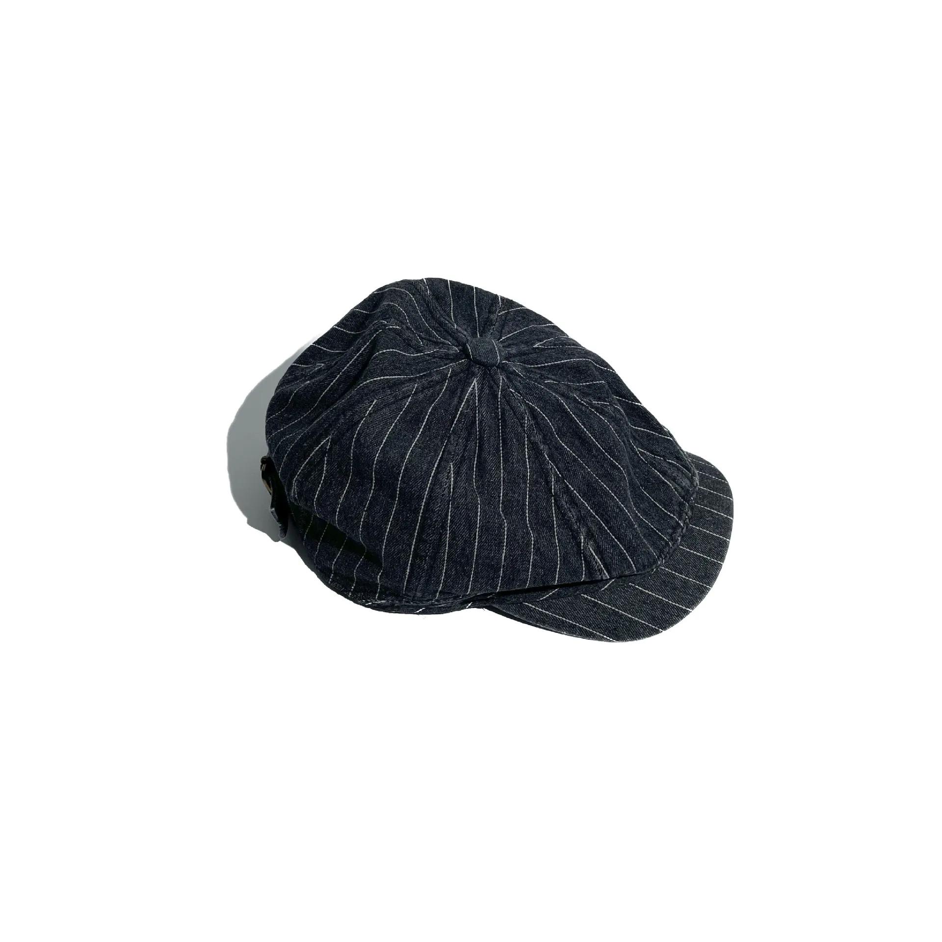 

Japanese Retro Washed Striped Denim Forward Hat Men s and Women s Spring and Autumn Outdoor Sunshade Newsboy Caps Gorras 56-58 cm чорний