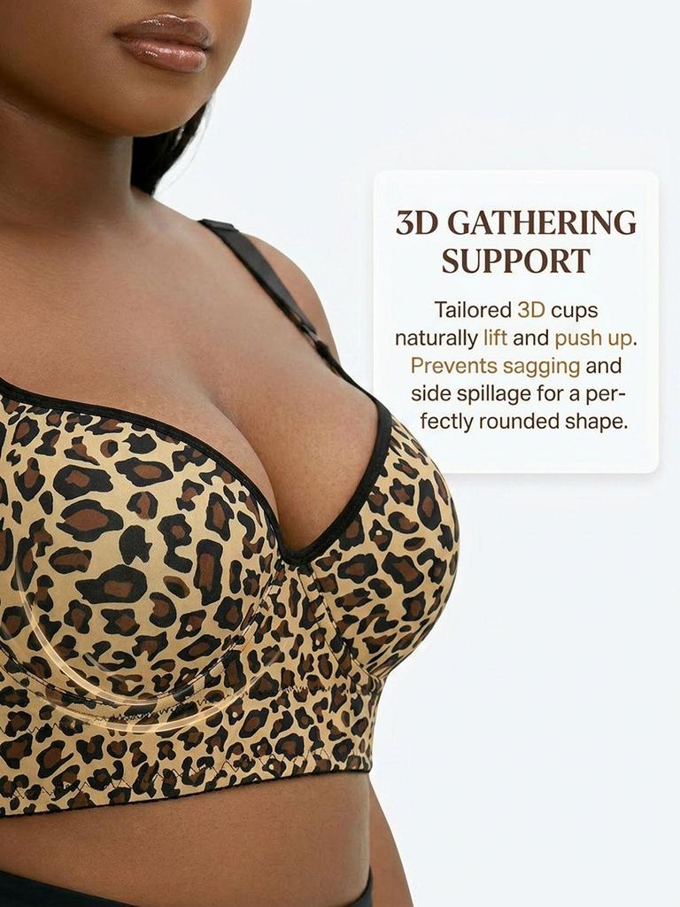 European Plus Size Leopard Print Adjustable Tank Style Full Cup Bra for Women
