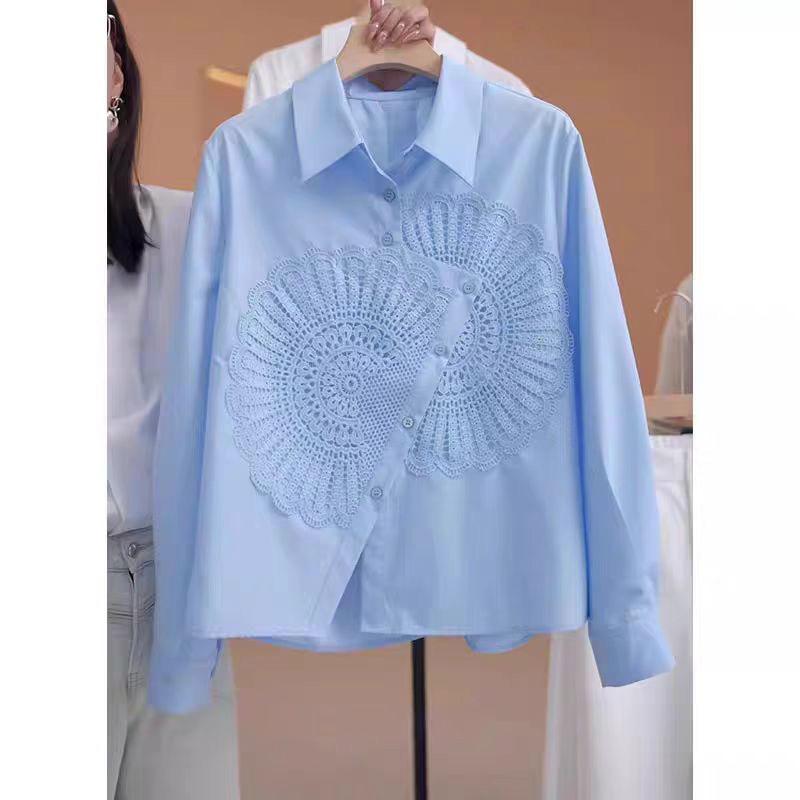 Women's Embroidered Sunflower White Long Sleeve Shirt, Spring/Autumn 2026 Collection