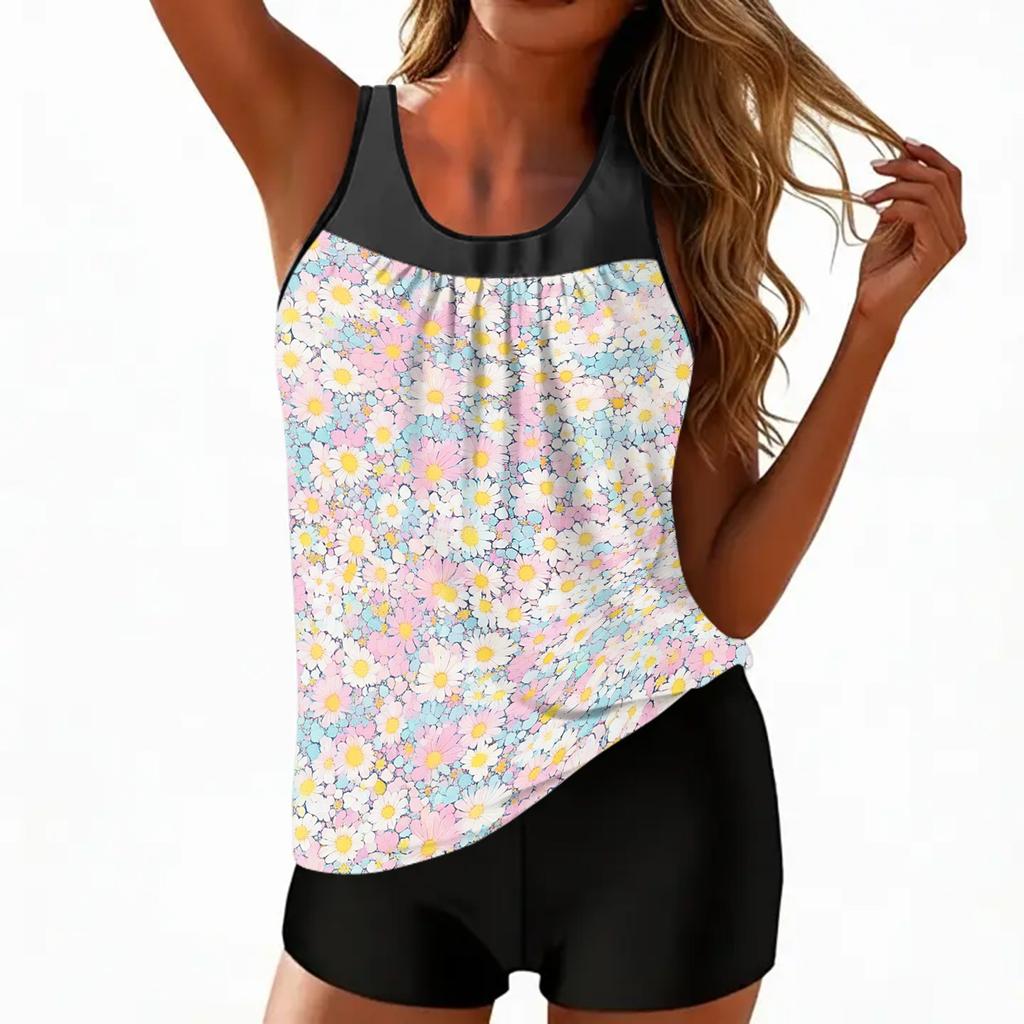 Women's Vintage Floral Print Split Swimsuit Sport Swimsuit