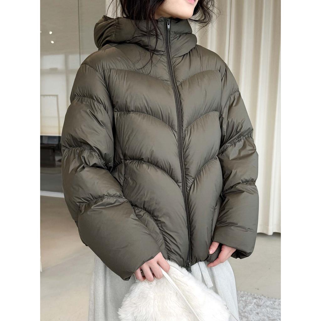 Lufu winter new simple and fashionable hem drawstring white duck down jacket loose warm jacket women