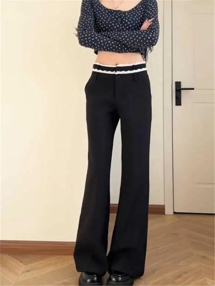 Women's Plus Size Black Lace Micro Flare Pants - 2026 New Autumn High Waist Petite Casual.